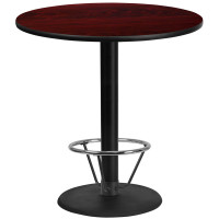 Flash Furniture XU-RD-42-MAHTB-TR24B-4CFR-GG 42'' Round Mahogany Laminate Table Top with 24'' Round Bar Height Table Base and Foot Ring 